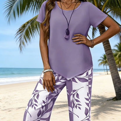 Ensemble 2 pièces haut asymétrique et pantalon capri pour femme