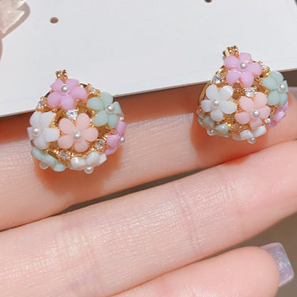 Boucles d'oreilles élégantes à motifs floraux multicolores en zircon