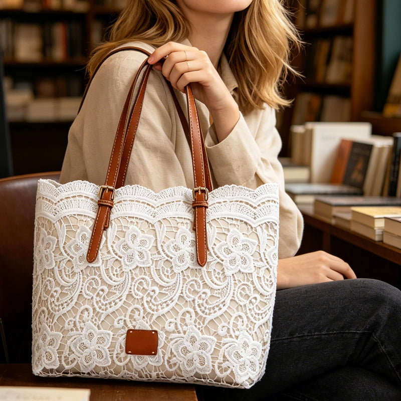 Sac fourre-tout élégant en dentelle, grande capacité✅ Chic & Large | Sac à Main Élégant 👜