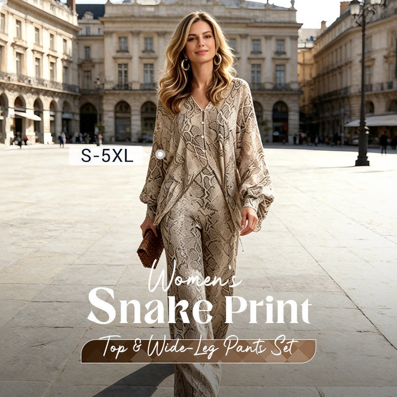 Ensemble femme composé d'un haut à imprimé serpent et d'un pantalon à jambes larges