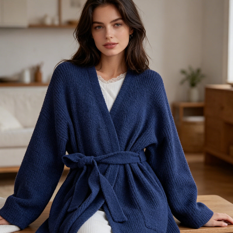 Manteau d'intérieur à col en V et ceinture pour femme