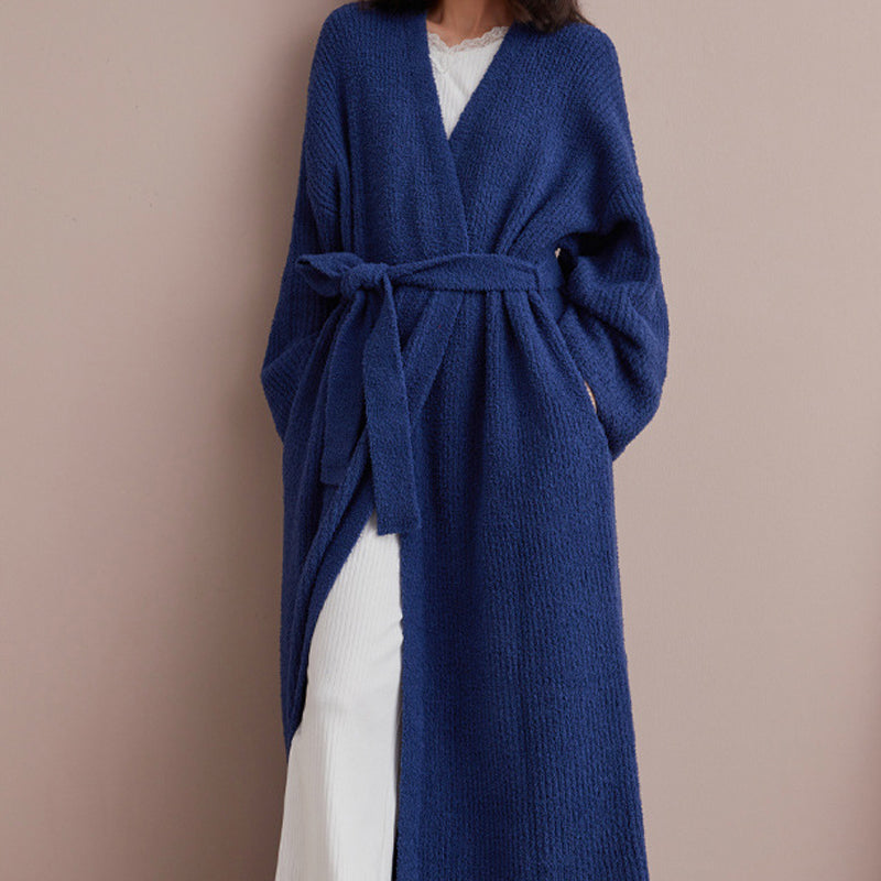 Manteau d'intérieur à col en V et ceinture pour femme