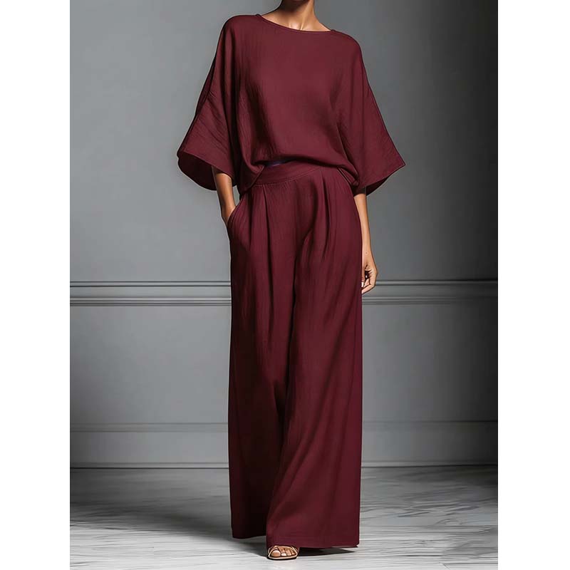 🏆 Ensemble deux pièces femme – Haut ample & pantalon large – Tissu fluide, coupe confortable & look élégant – parfait pour le bureau, les voyages ou les journées d’été 🌸