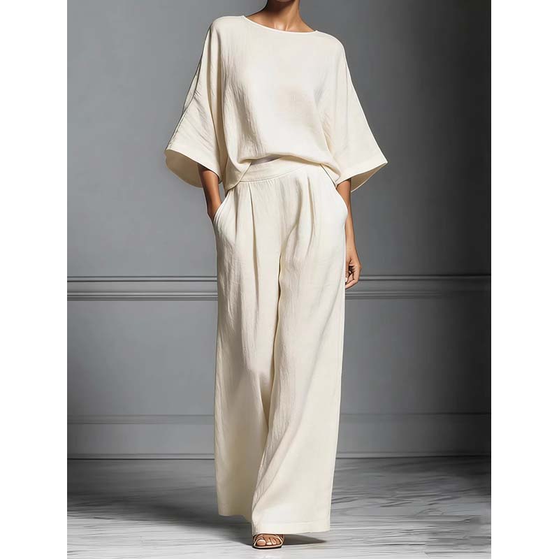 🏆 Ensemble deux pièces femme – Haut ample & pantalon large – Tissu fluide, coupe confortable & look élégant – parfait pour le bureau, les voyages ou les journées d’été 🌸