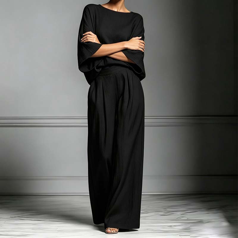 🏆 Ensemble deux pièces femme – Haut ample & pantalon large – Tissu fluide, coupe confortable & look élégant – parfait pour le bureau, les voyages ou les journées d’été 🌸