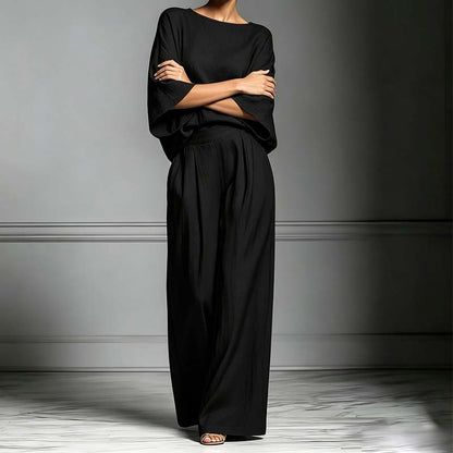 🏆 Ensemble deux pièces femme – Haut ample & pantalon large – Tissu fluide, coupe confortable & look élégant – parfait pour le bureau, les voyages ou les journées d’été 🌸