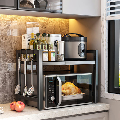 💥50% DE RÉDUCTION🍽️ Étagère extensible pour micro-ondes avec crochets – gain de place dans la cuisine, idéale pour les accessoires et les épices 🔧✨