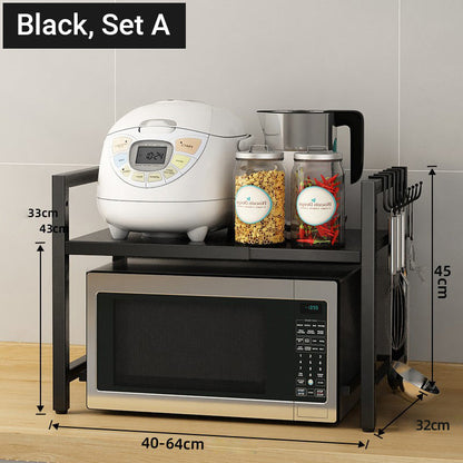 💥50% DE RÉDUCTION🍽️ Étagère extensible pour micro-ondes avec crochets – gain de place dans la cuisine, idéale pour les accessoires et les épices 🔧✨