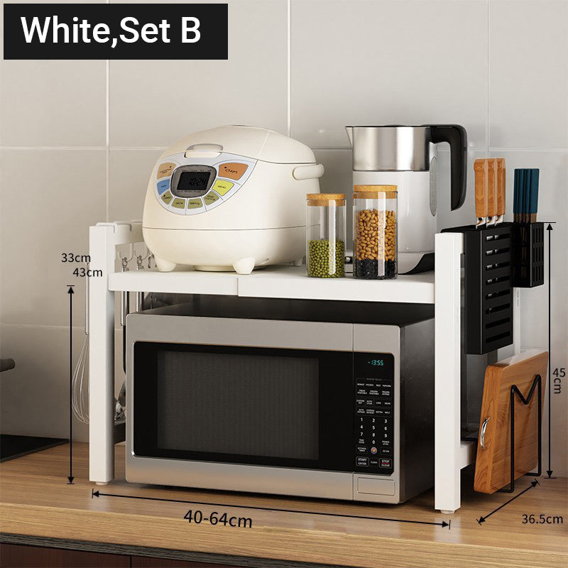 💥50% DE RÉDUCTION🍽️ Étagère extensible pour micro-ondes avec crochets – gain de place dans la cuisine, idéale pour les accessoires et les épices 🔧✨