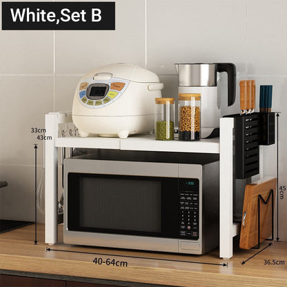 💥50% DE RÉDUCTION🍽️ Étagère extensible pour micro-ondes avec crochets – gain de place dans la cuisine, idéale pour les accessoires et les épices 🔧✨