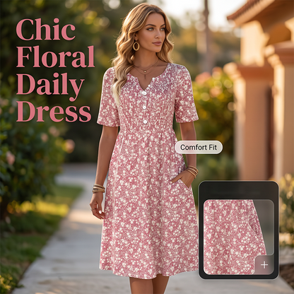 ⏳Offre limitée dans le temps : 50 % de réduction⏰Robe imprimée décontractée à col en V et poches pour femme💐👗