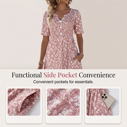 ⏳Offre limitée dans le temps : 50 % de réduction⏰Robe imprimée décontractée à col en V et poches pour femme💐👗