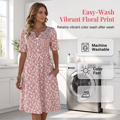 ⏳Offre limitée dans le temps : 50 % de réduction⏰Robe imprimée décontractée à col en V et poches pour femme💐👗