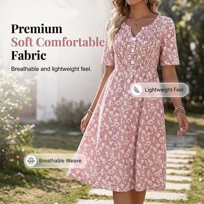 ⏳Offre limitée dans le temps : 50 % de réduction⏰Robe imprimée décontractée à col en V et poches pour femme💐👗