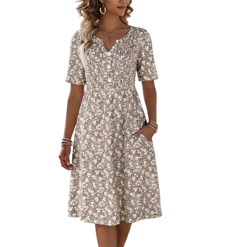 ⏳Offre limitée dans le temps : 50 % de réduction⏰Robe imprimée décontractée à col en V et poches pour femme💐👗