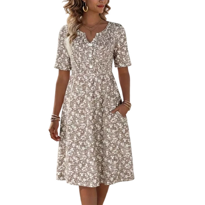 ⏳Offre limitée dans le temps : 50 % de réduction⏰Robe imprimée décontractée à col en V et poches pour femme💐👗