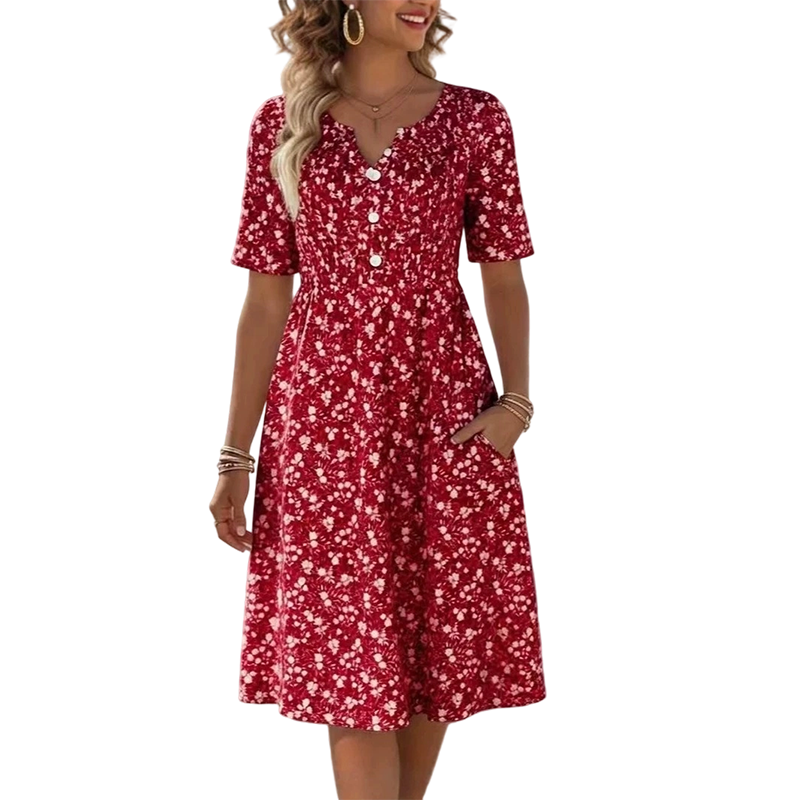 ⏳Offre limitée dans le temps : 50 % de réduction⏰Robe imprimée décontractée à col en V et poches pour femme💐👗
