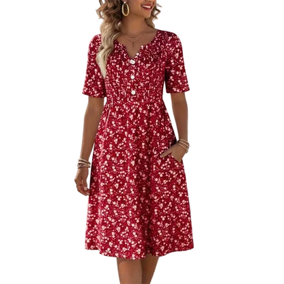 ⏳Offre limitée dans le temps : 50 % de réduction⏰Robe imprimée décontractée à col en V et poches pour femme💐👗