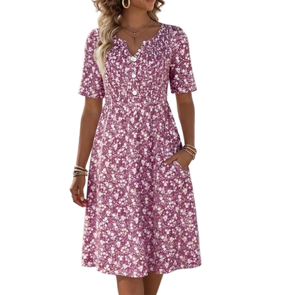 ⏳Offre limitée dans le temps : 50 % de réduction⏰Robe imprimée décontractée à col en V et poches pour femme💐👗