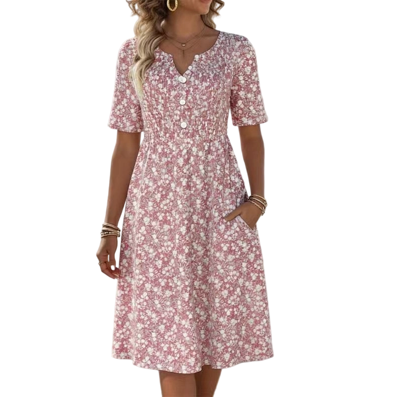 ⏳Offre limitée dans le temps : 50 % de réduction⏰Robe imprimée décontractée à col en V et poches pour femme💐👗