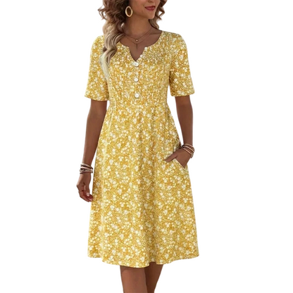 ⏳Offre limitée dans le temps : 50 % de réduction⏰Robe imprimée décontractée à col en V et poches pour femme💐👗