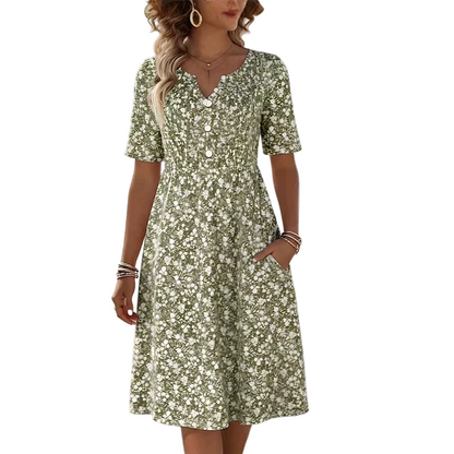 ⏳Offre limitée dans le temps : 50 % de réduction⏰Robe imprimée décontractée à col en V et poches pour femme💐👗