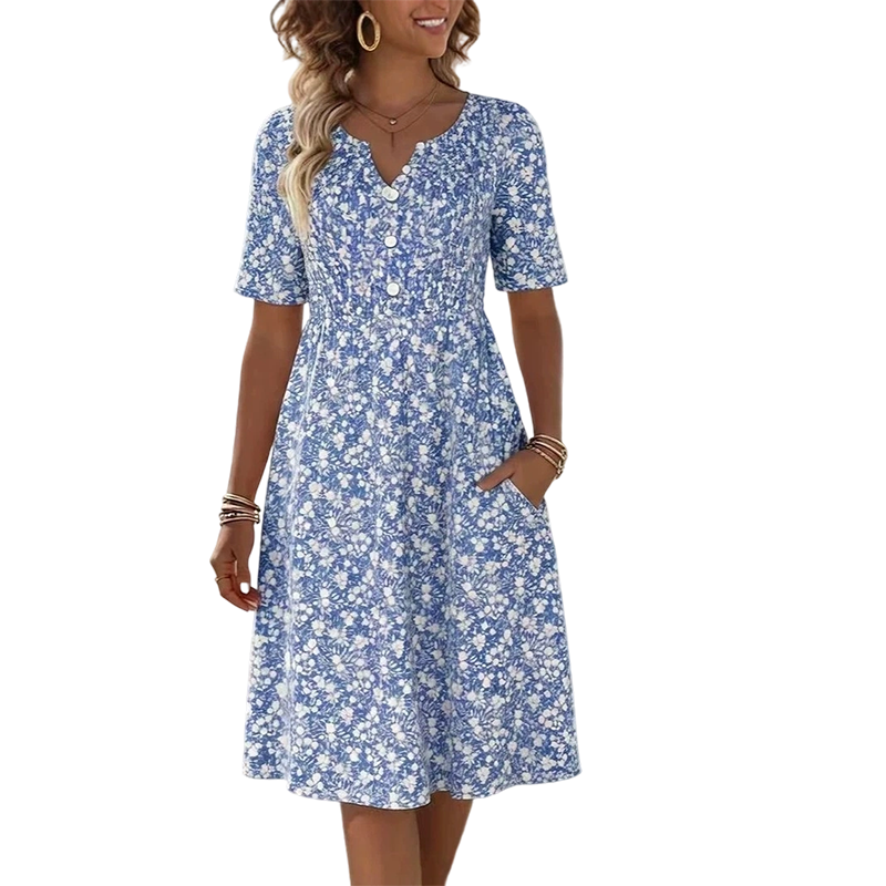 ⏳Offre limitée dans le temps : 50 % de réduction⏰Robe imprimée décontractée à col en V et poches pour femme💐👗