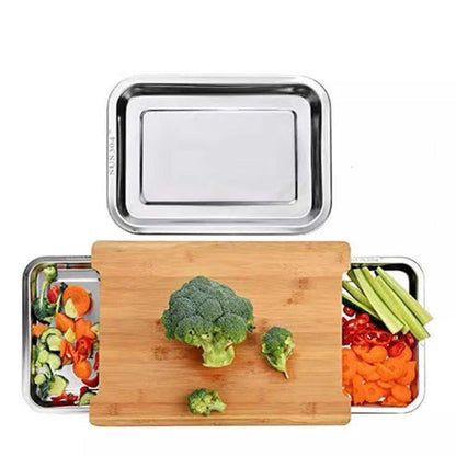 🔪 50% DE RÉDUCTION! 🥗 Planche à Découper en Bois & Acier Inoxydable – Bacs coulissants intégrés, durable & facile à nettoyer – Parfaite pour une cuisine organisée 🧑‍🍳