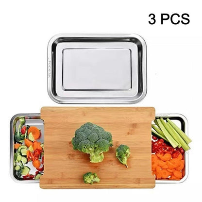🔪 50% DE RÉDUCTION! 🥗 Planche à Découper en Bois & Acier Inoxydable – Bacs coulissants intégrés, durable & facile à nettoyer – Parfaite pour une cuisine organisée 🧑‍🍳