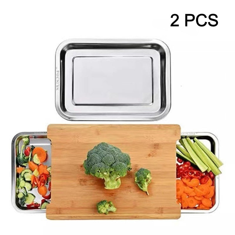 🔪 50% DE RÉDUCTION! 🥗 Planche à Découper en Bois & Acier Inoxydable – Bacs coulissants intégrés, durable & facile à nettoyer – Parfaite pour une cuisine organisée 🧑‍🍳