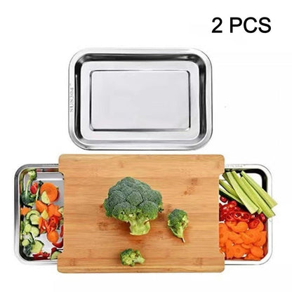 🔪 50% DE RÉDUCTION! 🥗 Planche à Découper en Bois & Acier Inoxydable – Bacs coulissants intégrés, durable & facile à nettoyer – Parfaite pour une cuisine organisée 🧑‍🍳