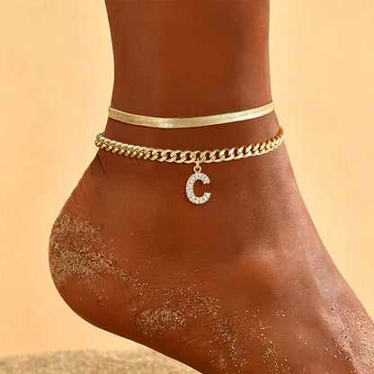 🌸 50% DE RÉDUCTION! ✨ Bracelets de Cheville Dorés Superposés – Initiale personnalisable, léger & réglable – Un charmant accessoire pour le quotidien ou en cadeau 💛