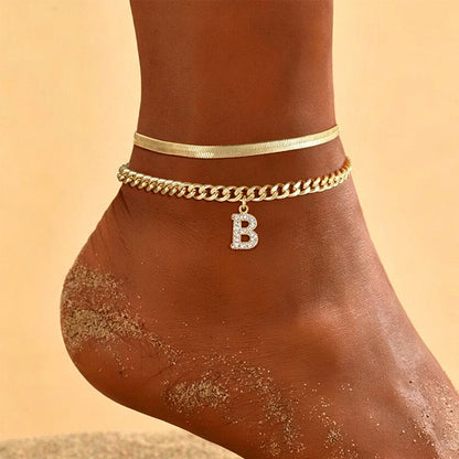 🌸 50% DE RÉDUCTION! ✨ Bracelets de Cheville Dorés Superposés – Initiale personnalisable, léger & réglable – Un charmant accessoire pour le quotidien ou en cadeau 💛