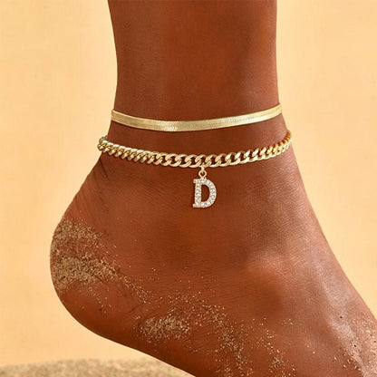 🌸 50% DE RÉDUCTION! ✨ Bracelets de Cheville Dorés Superposés – Initiale personnalisable, léger & réglable – Un charmant accessoire pour le quotidien ou en cadeau 💛