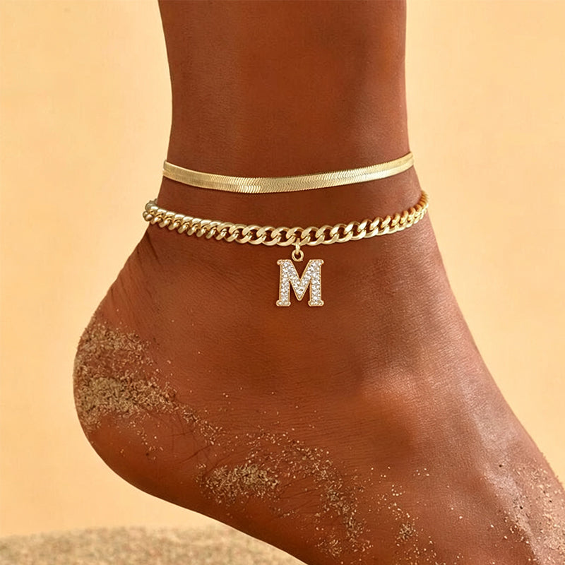 🌸 50% DE RÉDUCTION! ✨ Bracelets de Cheville Dorés Superposés – Initiale personnalisable, léger & réglable – Un charmant accessoire pour le quotidien ou en cadeau 💛