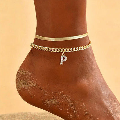 🌸 50% DE RÉDUCTION! ✨ Bracelets de Cheville Dorés Superposés – Initiale personnalisable, léger & réglable – Un charmant accessoire pour le quotidien ou en cadeau 💛