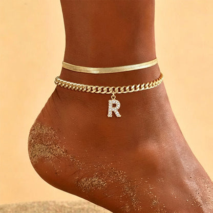 🌸 50% DE RÉDUCTION! ✨ Bracelets de Cheville Dorés Superposés – Initiale personnalisable, léger & réglable – Un charmant accessoire pour le quotidien ou en cadeau 💛