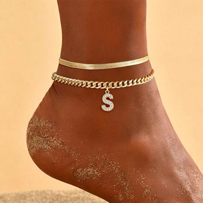 🌸 50% DE RÉDUCTION! ✨ Bracelets de Cheville Dorés Superposés – Initiale personnalisable, léger & réglable – Un charmant accessoire pour le quotidien ou en cadeau 💛