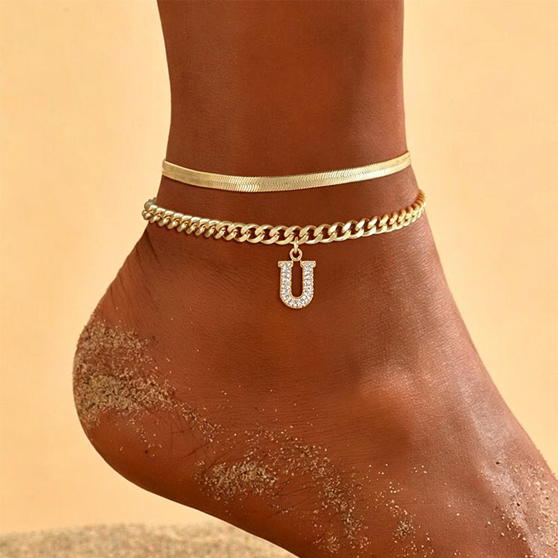 🌸 50% DE RÉDUCTION! ✨ Bracelets de Cheville Dorés Superposés – Initiale personnalisable, léger & réglable – Un charmant accessoire pour le quotidien ou en cadeau 💛
