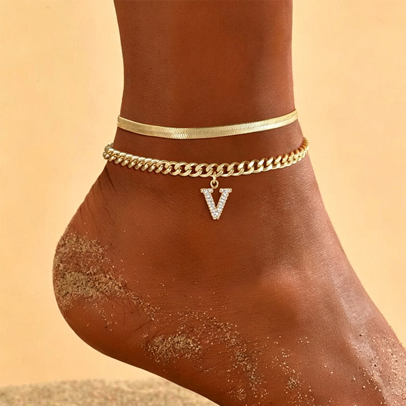 🌸 50% DE RÉDUCTION! ✨ Bracelets de Cheville Dorés Superposés – Initiale personnalisable, léger & réglable – Un charmant accessoire pour le quotidien ou en cadeau 💛