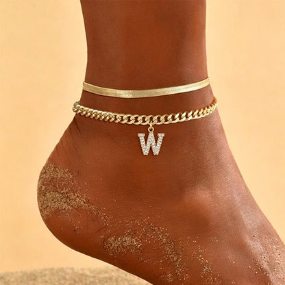 🌸 50% DE RÉDUCTION! ✨ Bracelets de Cheville Dorés Superposés – Initiale personnalisable, léger & réglable – Un charmant accessoire pour le quotidien ou en cadeau 💛