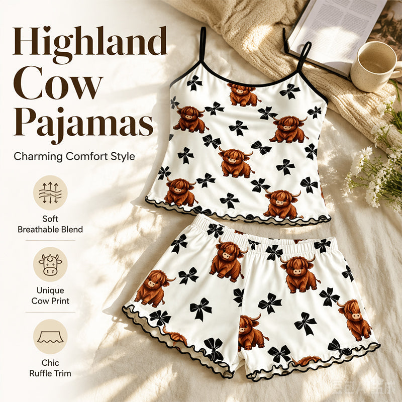 🌸 -50% MAINTENANT ! 🌸 Ensemble Pyjama Camisole à Bretelles Vache des Highlands