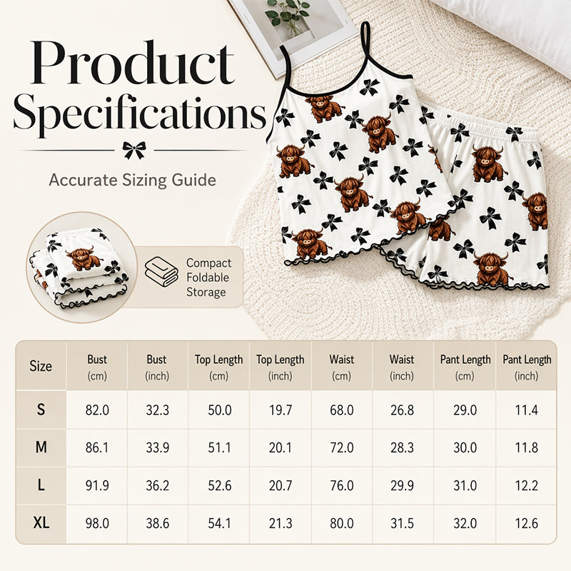 🌸 -50% MAINTENANT ! 🌸 Ensemble Pyjama Camisole à Bretelles Vache des Highlands