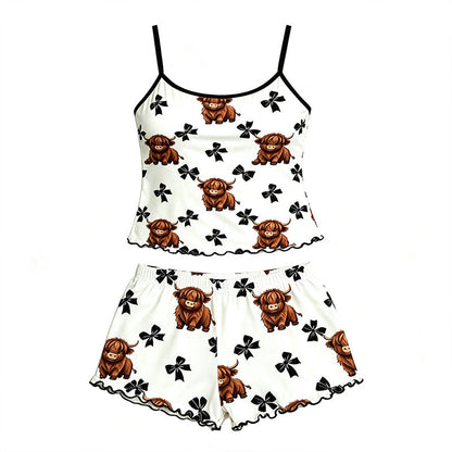 🌸 -50% MAINTENANT ! 🌸 Ensemble Pyjama Camisole à Bretelles Vache des Highlands