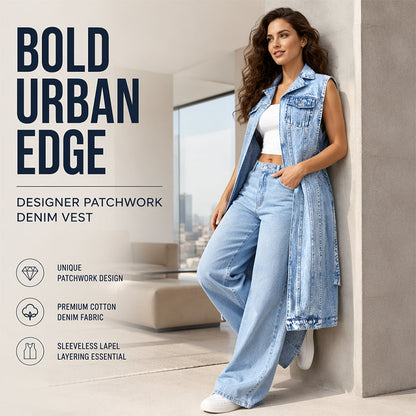 ✨ 50% DE RÉDUCTION – PLUS DE 44 000 VENDUS ! 🧵 Robe Gilet Jean Sans Manches Fente Haute – Denim Coton Premium – Ourlet Irrégulier & Patchwork for Look Urbain