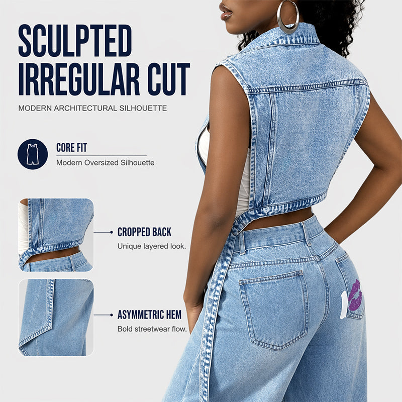 ✨ 50% DE RÉDUCTION – PLUS DE 44 000 VENDUS ! 🧵 Robe Gilet Jean Sans Manches Fente Haute – Denim Coton Premium – Ourlet Irrégulier & Patchwork for Look Urbain