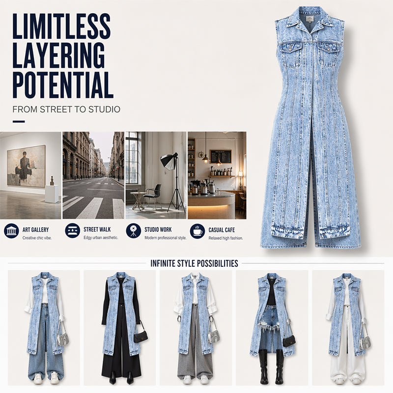 ✨ 50% DE RÉDUCTION – PLUS DE 44 000 VENDUS ! 🧵 Robe Gilet Jean Sans Manches Fente Haute – Denim Coton Premium – Ourlet Irrégulier & Patchwork for Look Urbain