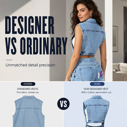 ✨ 50% DE RÉDUCTION – PLUS DE 44 000 VENDUS ! 🧵 Robe Gilet Jean Sans Manches Fente Haute – Denim Coton Premium – Ourlet Irrégulier & Patchwork for Look Urbain
