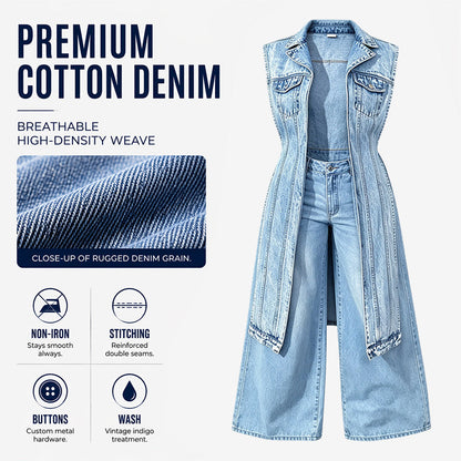 ✨ 50% DE RÉDUCTION – PLUS DE 44 000 VENDUS ! 🧵 Robe Gilet Jean Sans Manches Fente Haute – Denim Coton Premium – Ourlet Irrégulier & Patchwork for Look Urbain
