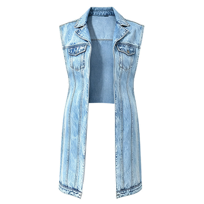 ✨ 50% DE RÉDUCTION – PLUS DE 44 000 VENDUS ! 🧵 Robe Gilet Jean Sans Manches Fente Haute – Denim Coton Premium – Ourlet Irrégulier & Patchwork for Look Urbain